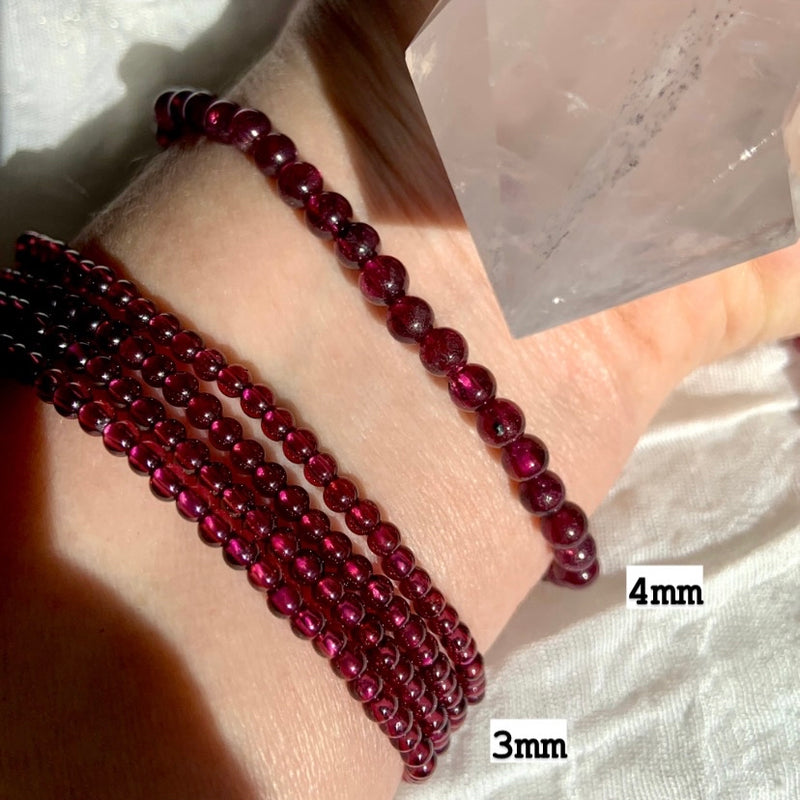 Small Bead Garnet Stacking Bracelets + Wrap Necklace