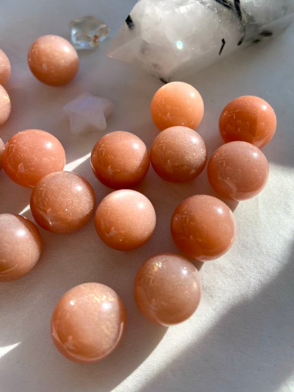Sparkly Peach MOONSTONE with Sunstone Mini Spheres
