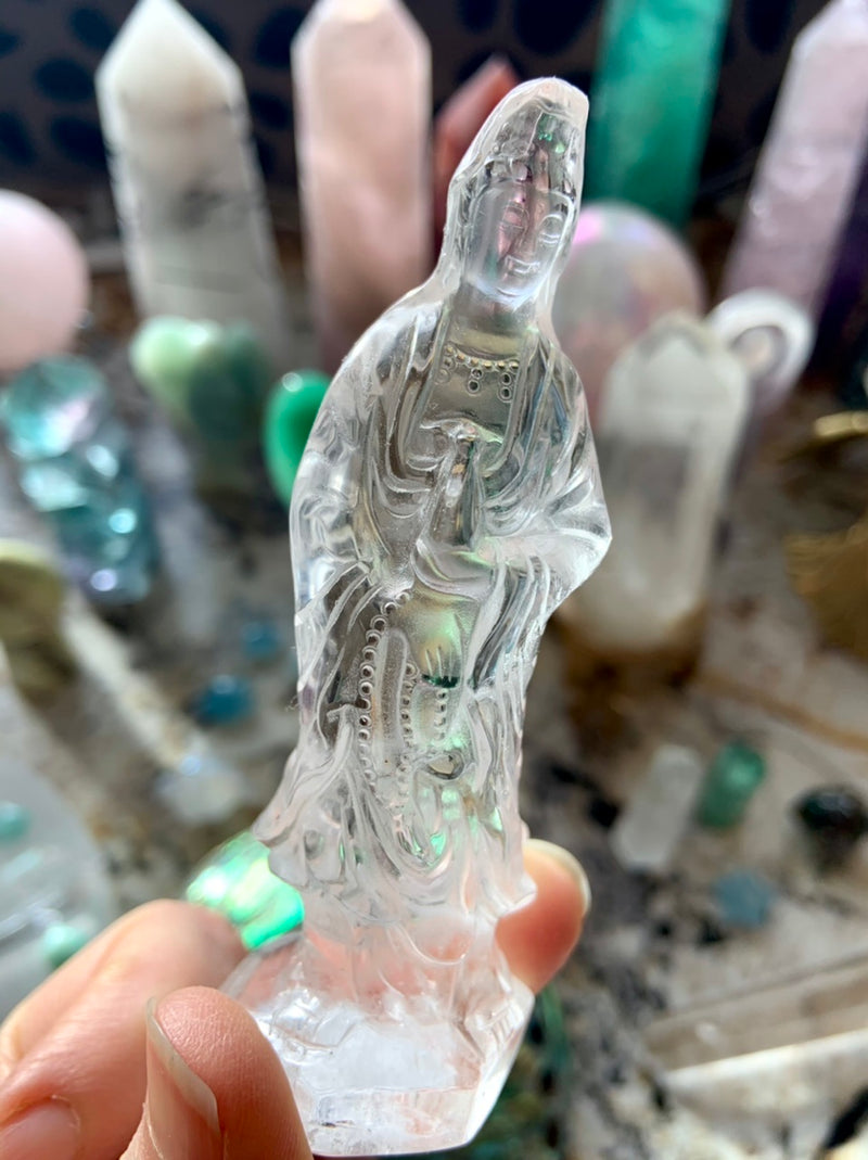 Exquisite CLEAR QUARTZ Quan Yin Carving No. 5 ~ Hand-Carved Crystal Goddess
