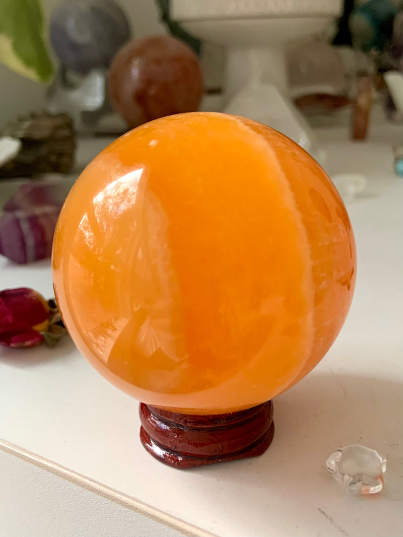 Orange Calcite Sphere with Stand