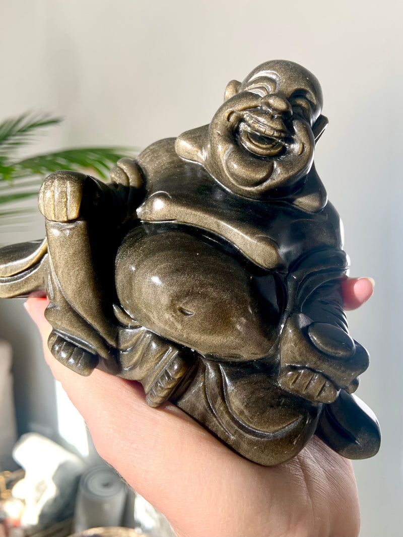 Golden Sheen Obsidian Happy Buddha