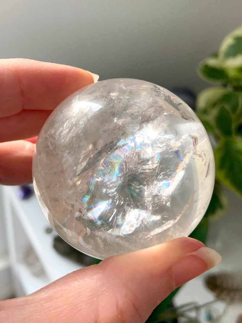 Clear Quartz Sphere with Rainbows + Golden Healer Inclusion