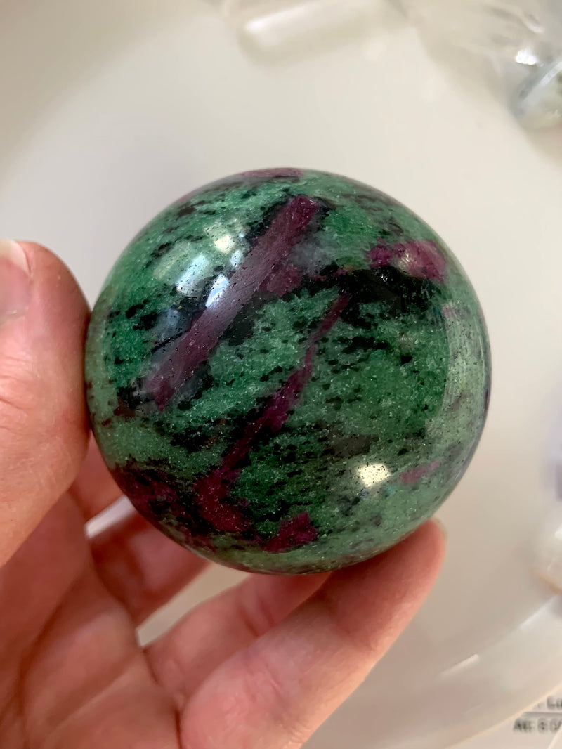 Ruby Zoisite Sphere on Stand