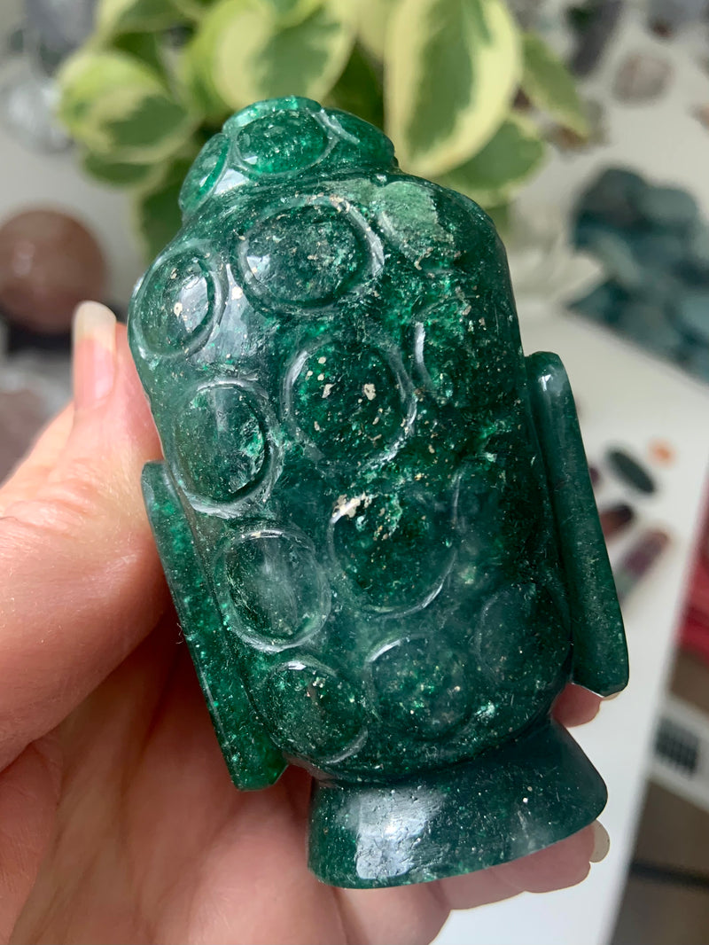 Sparkly Nephrite Jade Buddha Head Carving