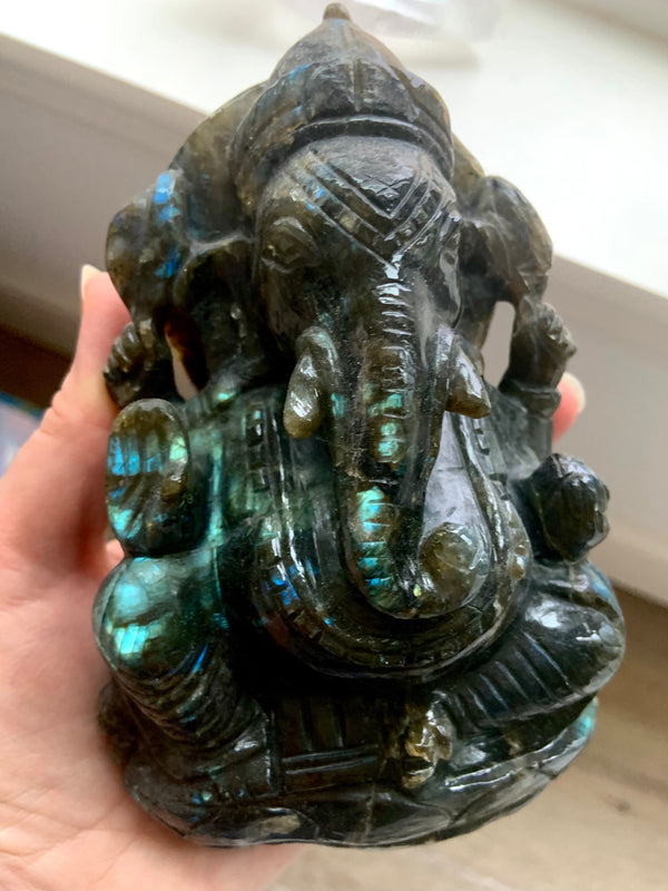 Hand-Carved Labradorite Ganesha