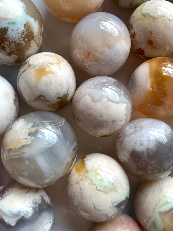 Small Flower Agate Spheres