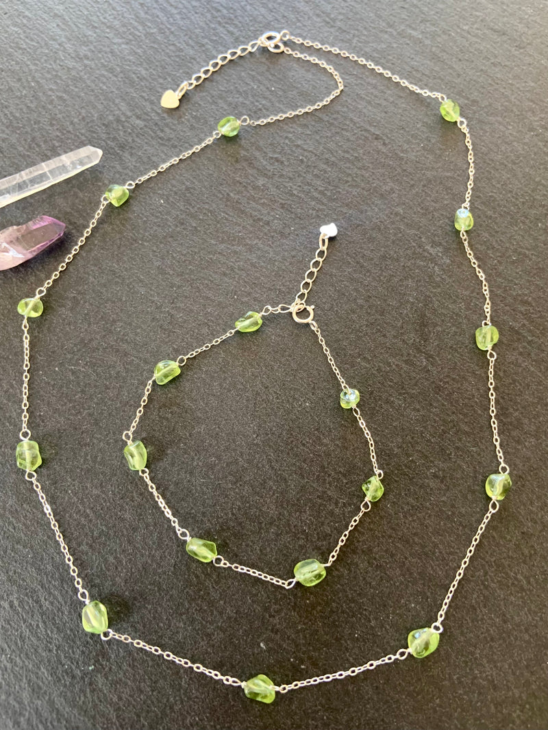 Dainty Peridot Crystal Jewelry Set