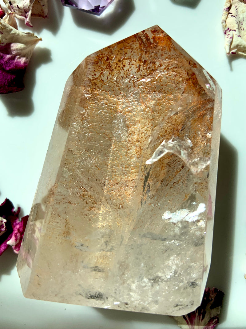 Hieroglyphic Hematoid Quartz Crystal with Dragon Inclusion