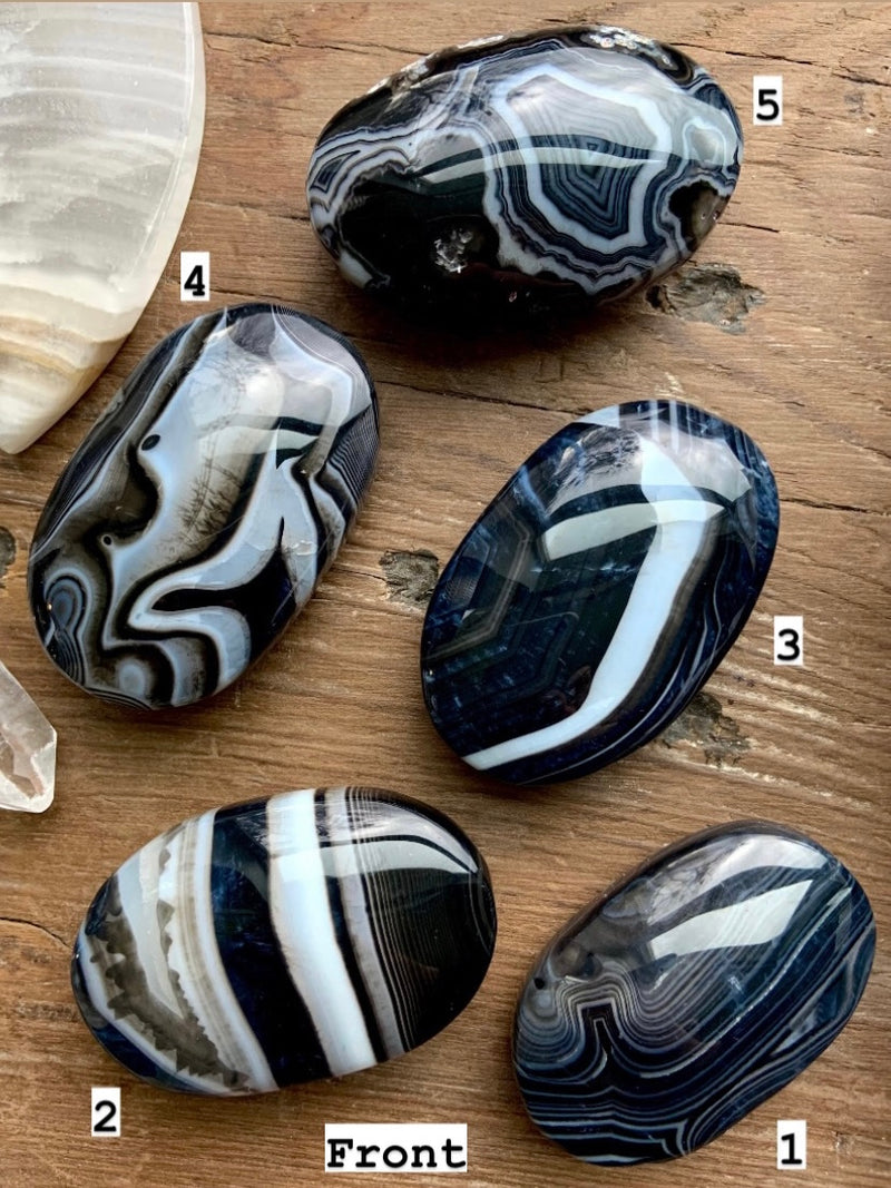 Banded Black Agate Palm Stones
