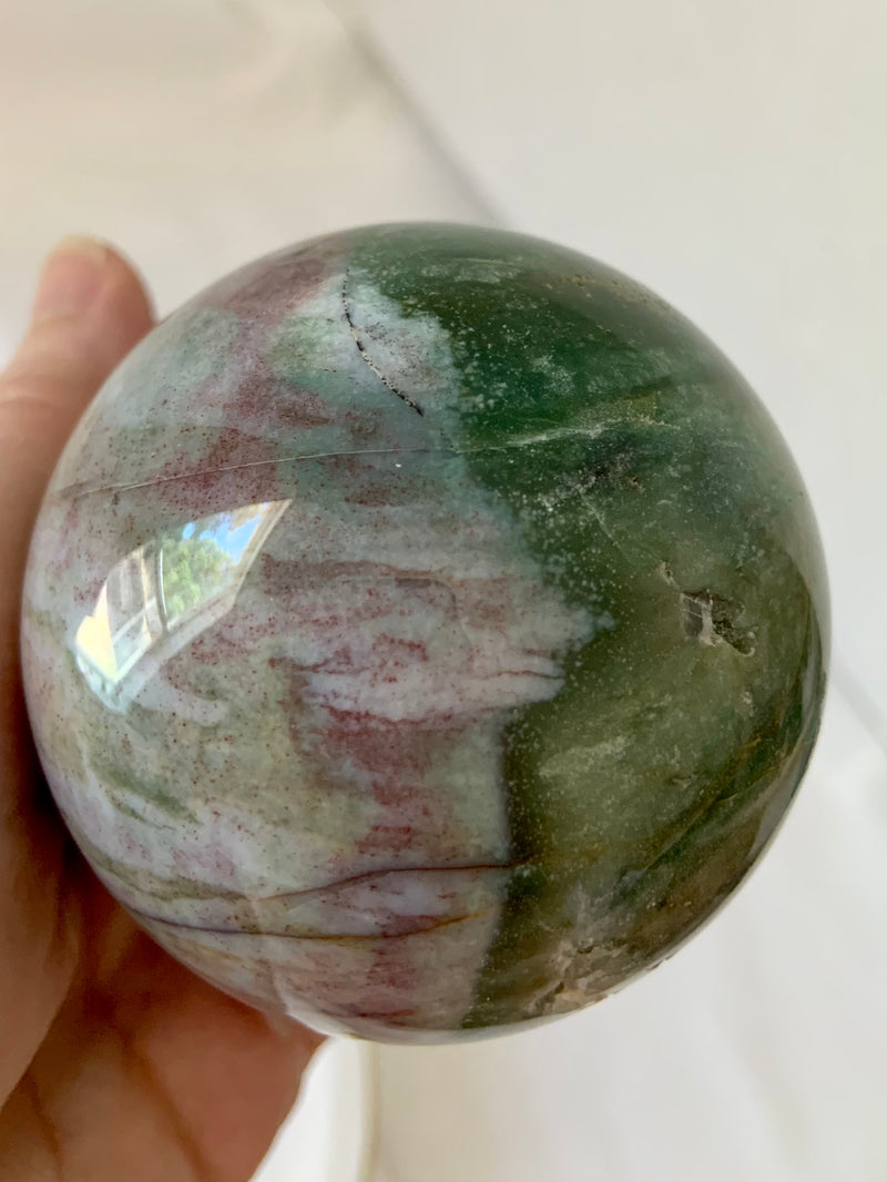 Pink + Green Ocean Jasper Sphere with Druzy