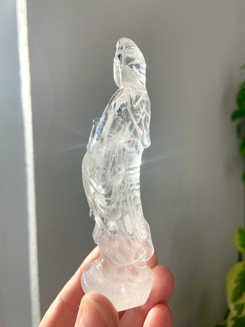 Exquisite Clear Quartz Quan Yin Statue