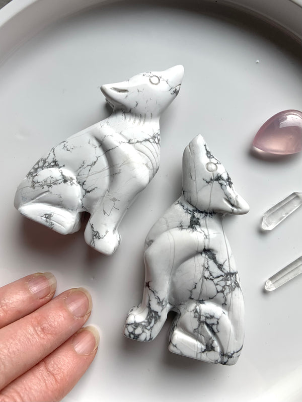 Howlite Wolf Carvings