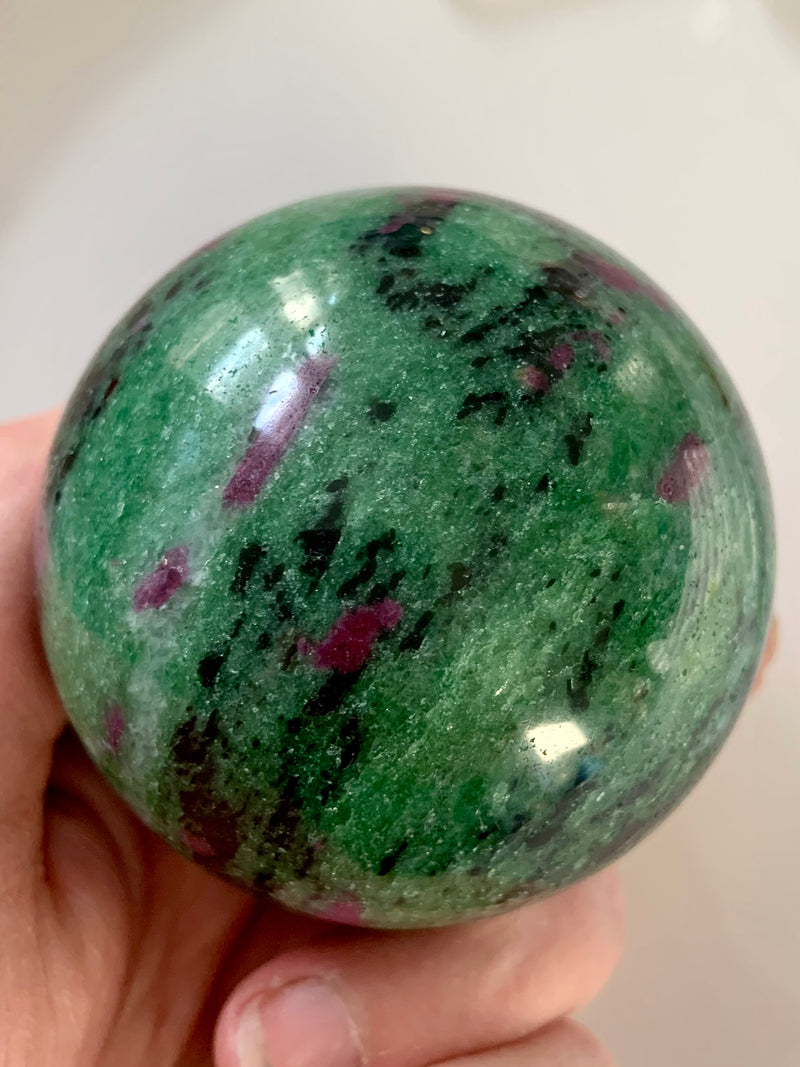 Ruby Zoisite Sphere on Stand