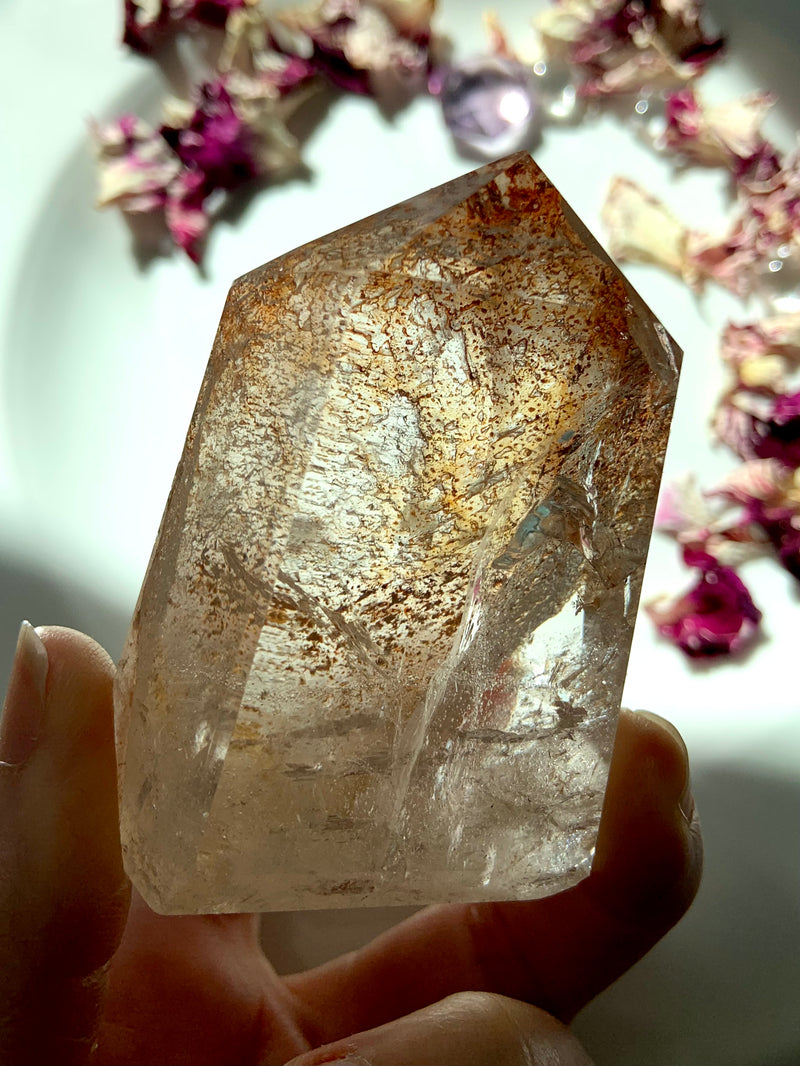 Hieroglyphic Hematoid Quartz Crystal with Dragon Inclusion