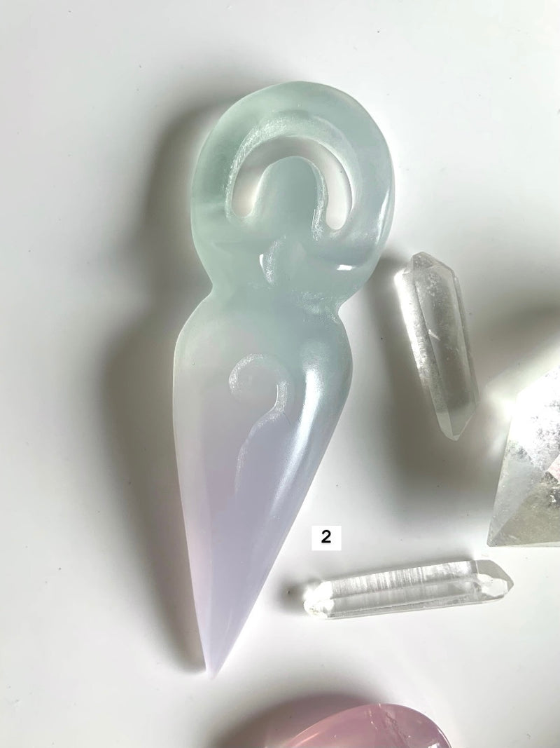 Yttrium Fluorite Spiral Goddess Carvings