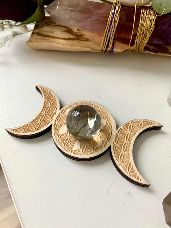 Triple Moon Crystal Holder + Sphere with Stand Set Option