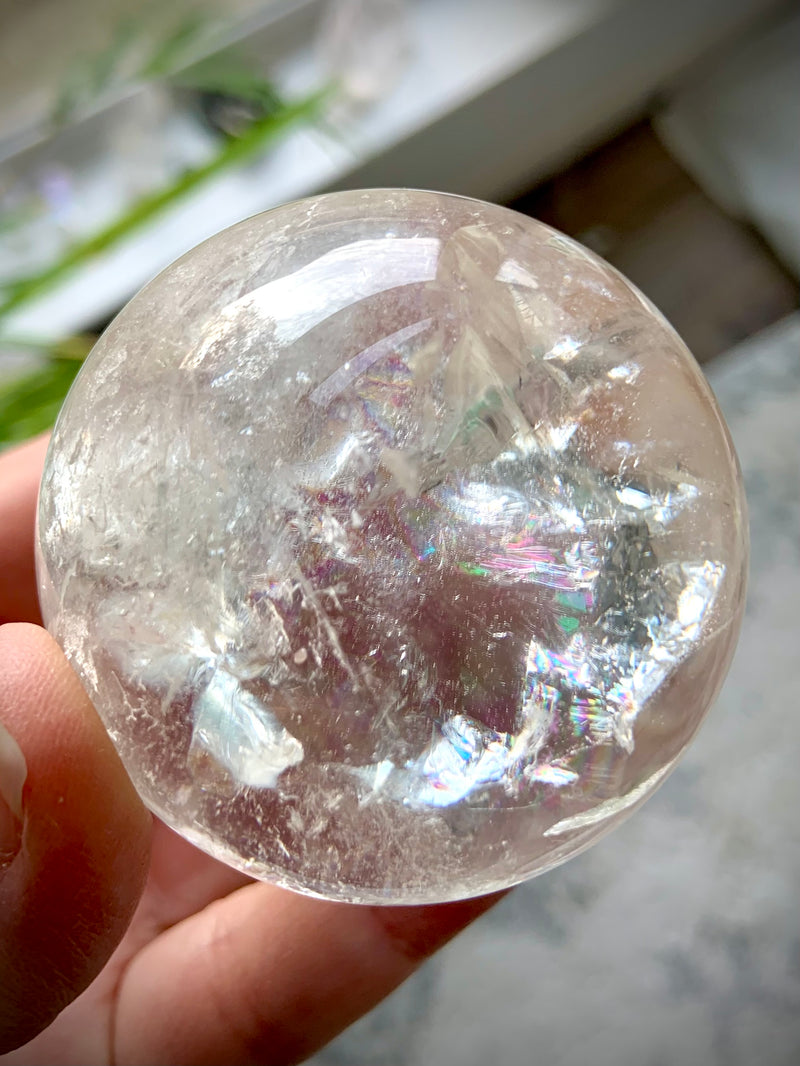 Clear Quartz Sphere with Rainbows + Golden Healer Inclusion