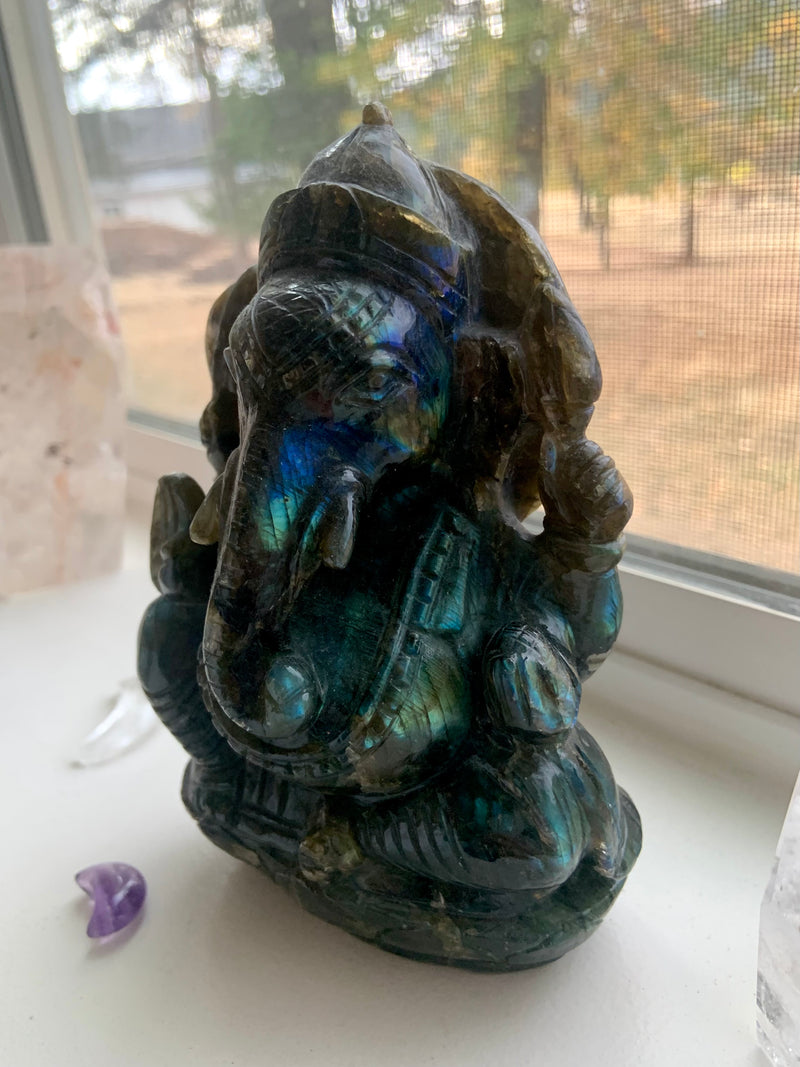 Hand-Carved Labradorite Ganesha