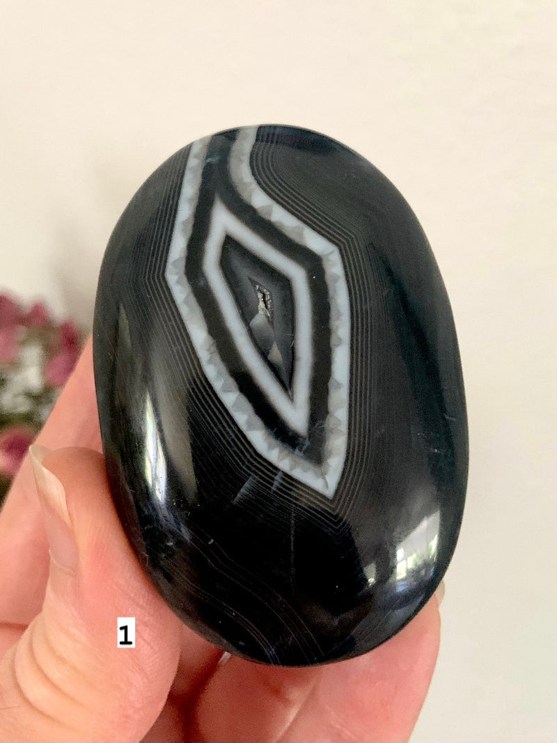 Banded Black Agate Palm Stones