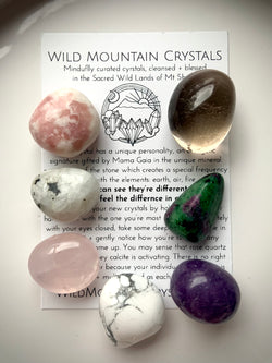 Crystal Set for Grief, a  Crystal Healing Care Package of 7 different crystals with info to help you ID the crystals + work with their healing properties to support you through mourning, sadness, loss + recuperation