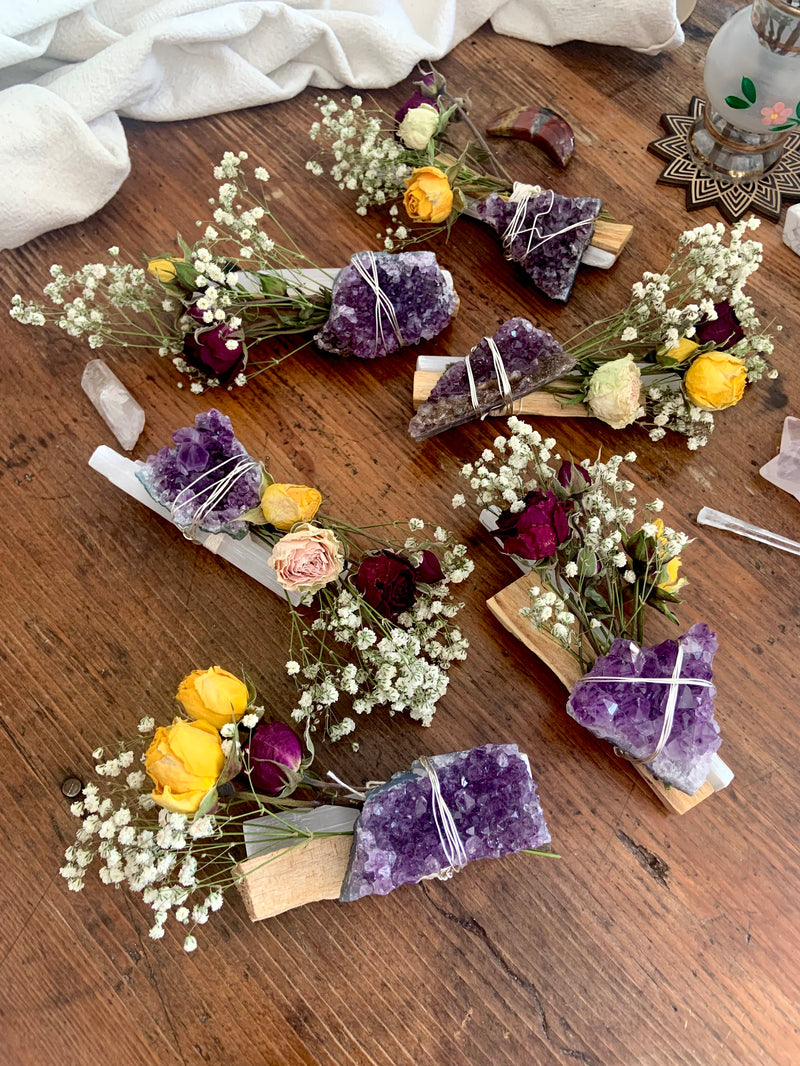 Amethyst, Selenite + Palo Santo Smudge Bouquet