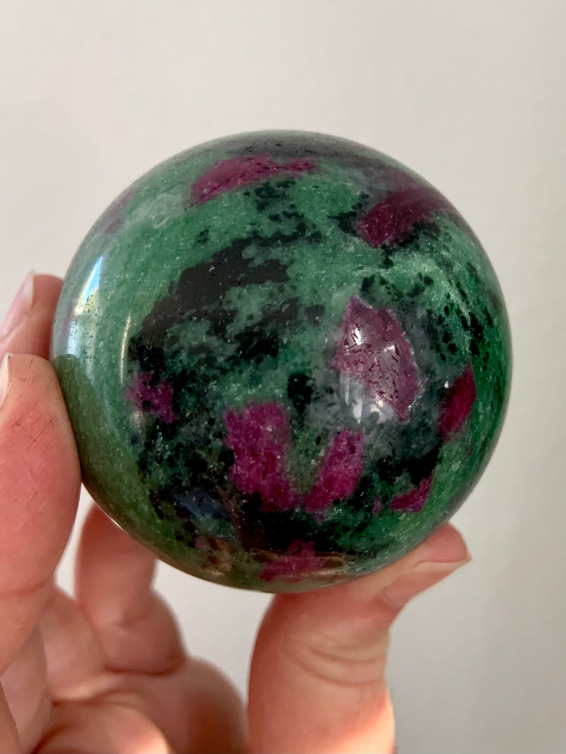 Ruby Zoisite Sphere on Stand