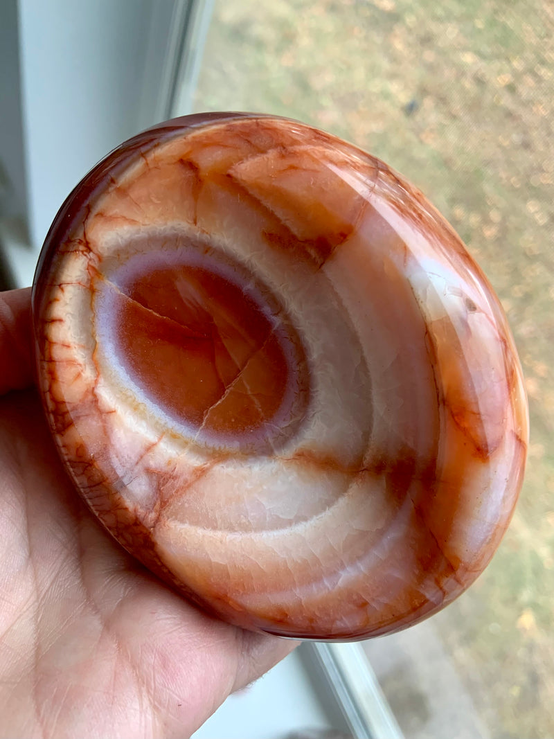 Hand carved banded Carnelian Offering Bowl with rare Bullseye pattern