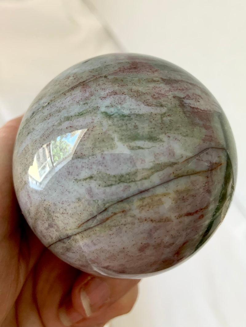 Pink + Green Ocean Jasper Sphere with Druzy