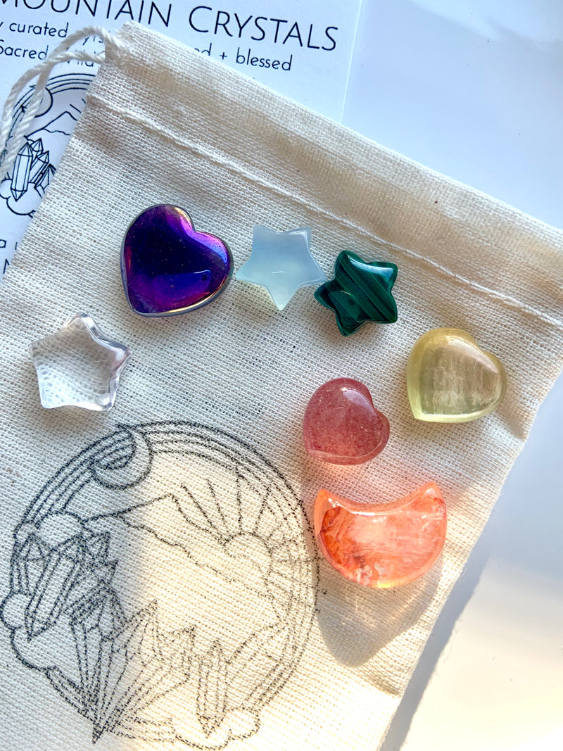 Rainbow Gems ~ Moons, Stars, and Hearts 7 Chakra Crystal Set