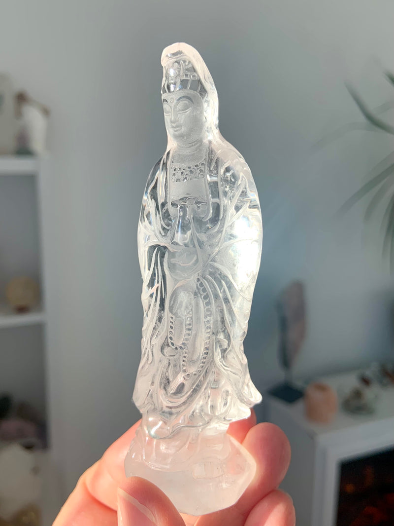 Exquisite Clear Quartz Quan Yin Statue