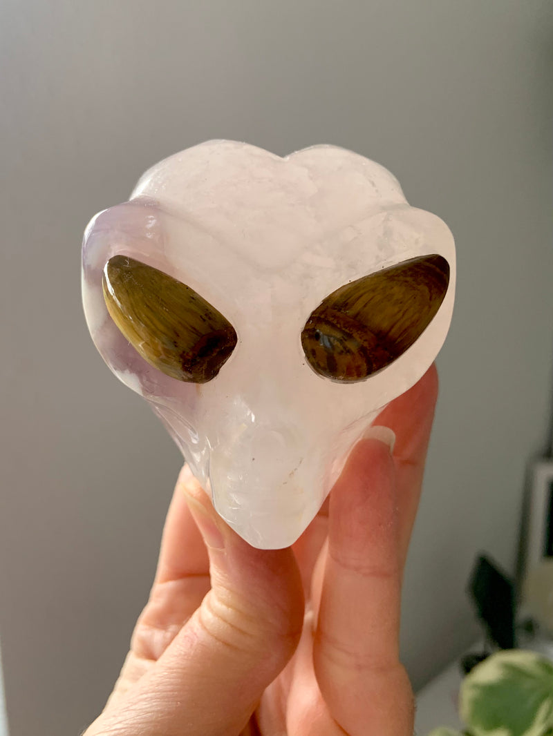 Quartz Alien Head with Agate Inclusions