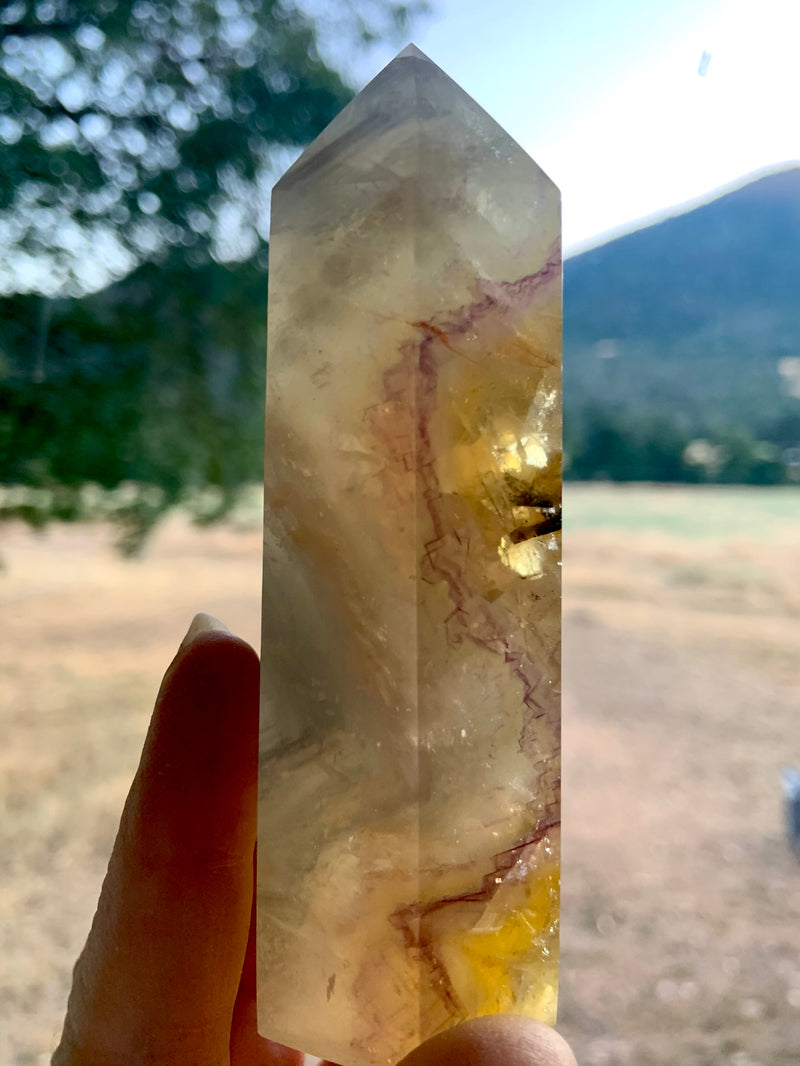 Yellow Phantom Fluorite Tower with Mica