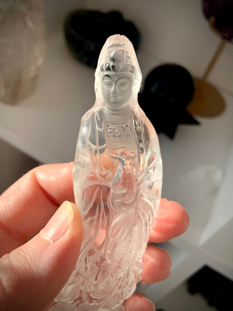 Exquisite Clear Quartz Quan Yin Statue