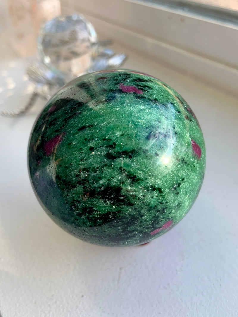 Ruby Zoisite Sphere on Stand