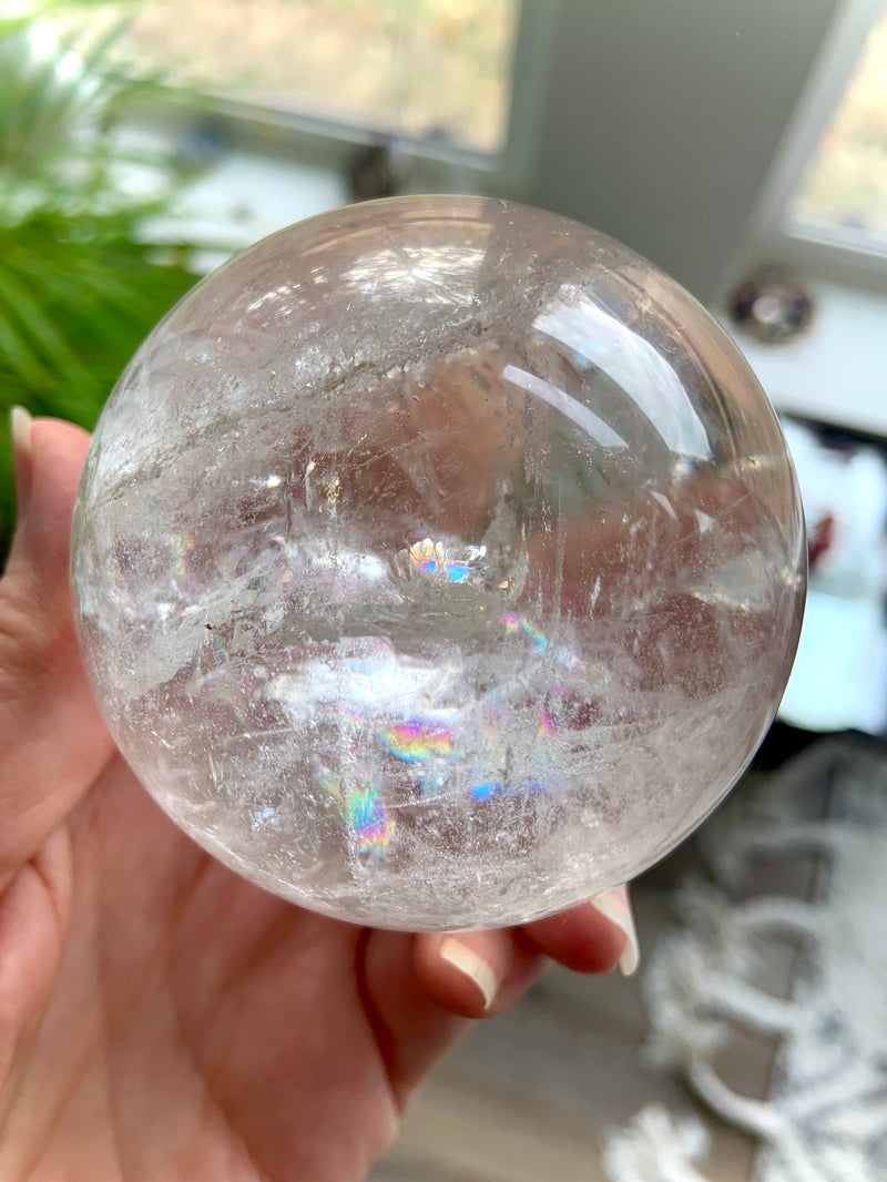 Clear Quartz Sphere Filled with Rainbows