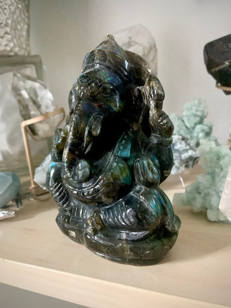 Hand-Carved Labradorite Ganesha