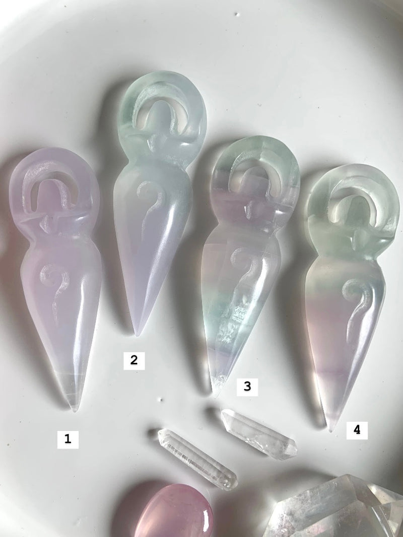 Yttrium Fluorite Spiral Goddess Carvings