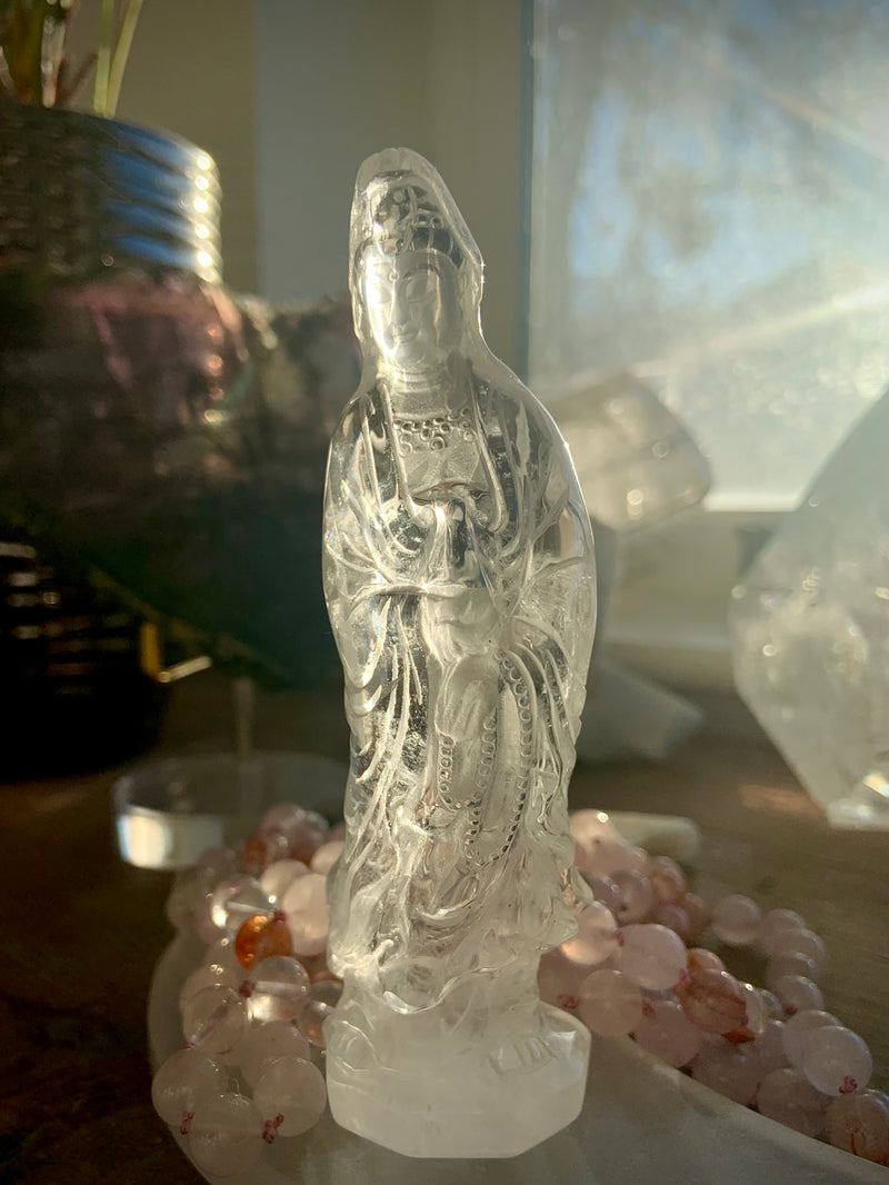 Exquisite Clear Quartz Quan Yin Statue