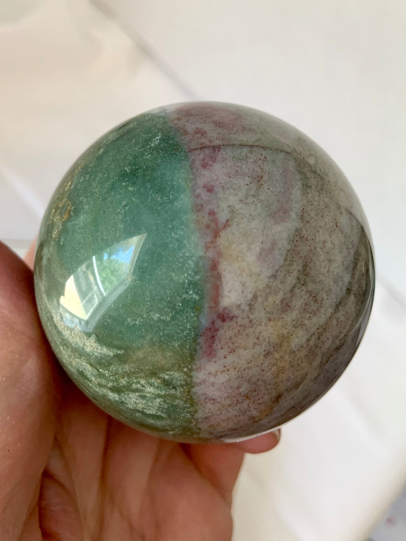 Pink + Green Ocean Jasper Sphere with Druzy