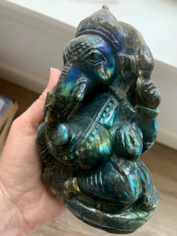 Hand-Carved Labradorite Ganesha