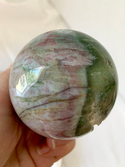 Pink + Green Ocean Jasper Sphere with Druzy