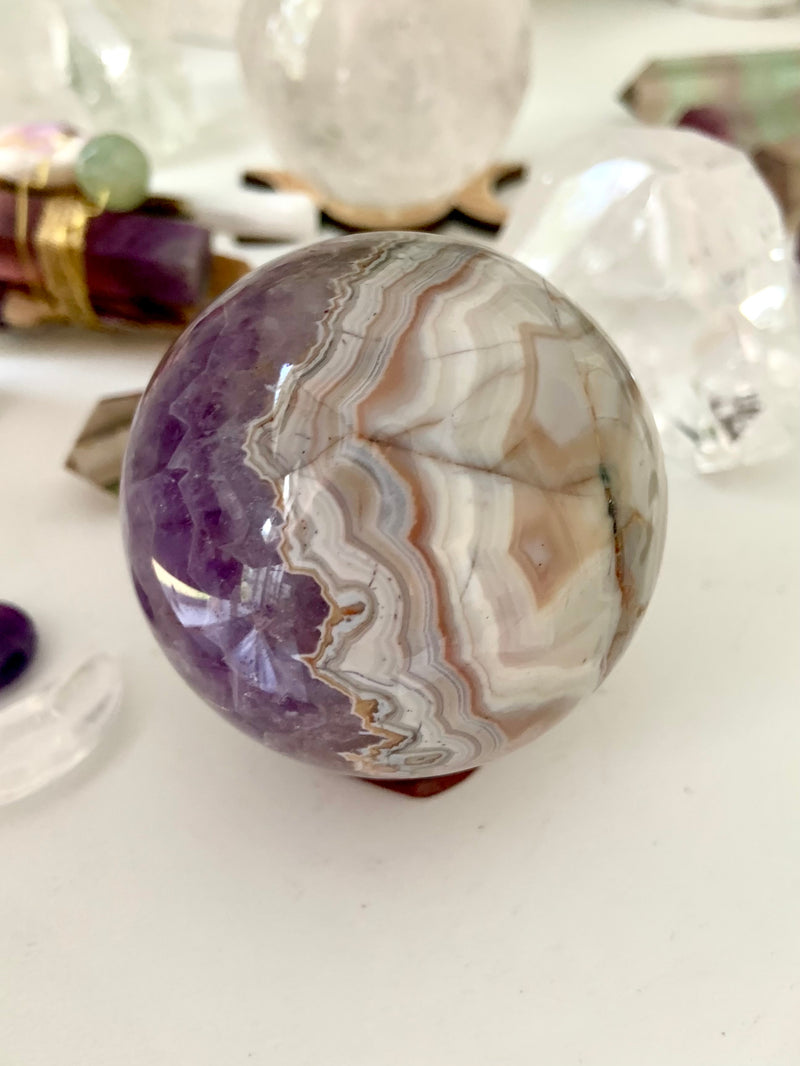 Mexican Lace Agate Amethyst Sphere