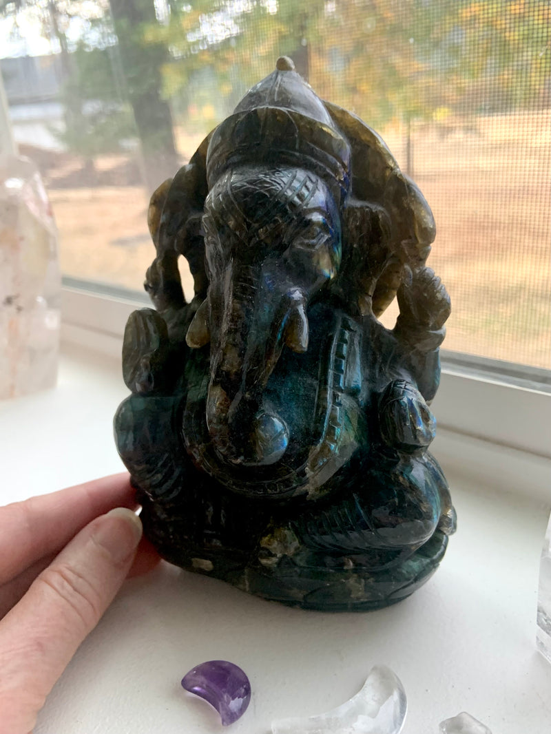 Hand-Carved Labradorite Ganesha