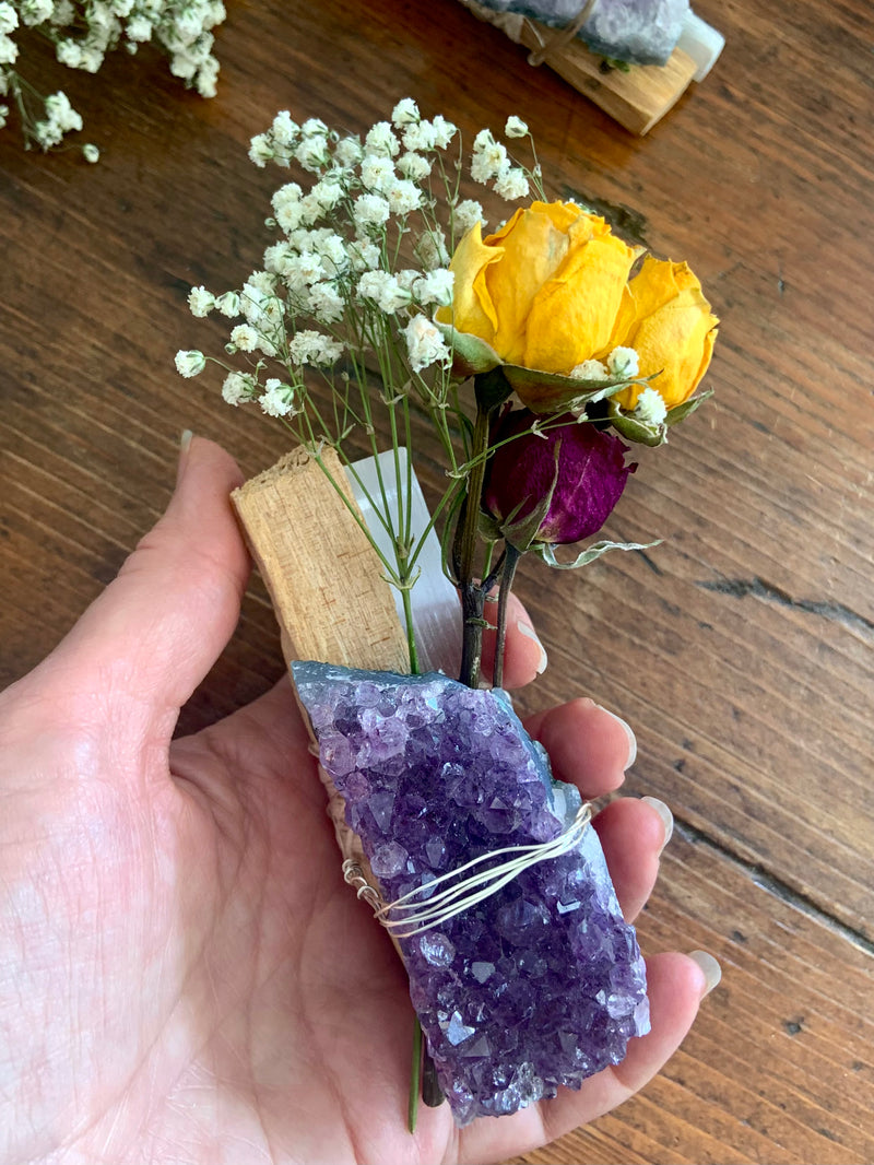 Amethyst, Selenite + Palo Santo Smudge Bouquet