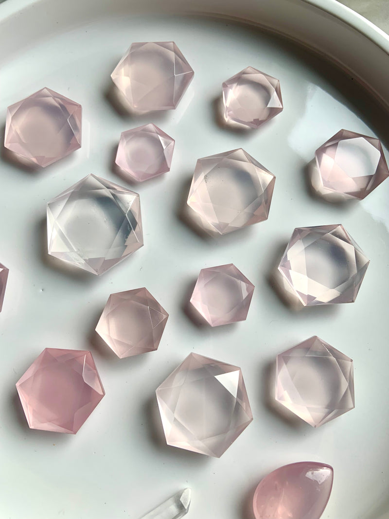 Faceted Girasol Rose Quartz Hexagons