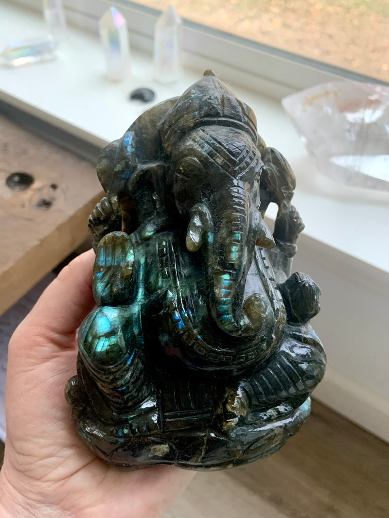 Hand-Carved Labradorite Ganesha