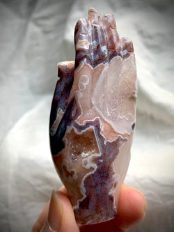 Extremely Rare Pink Moss Agate Hamsa Carving