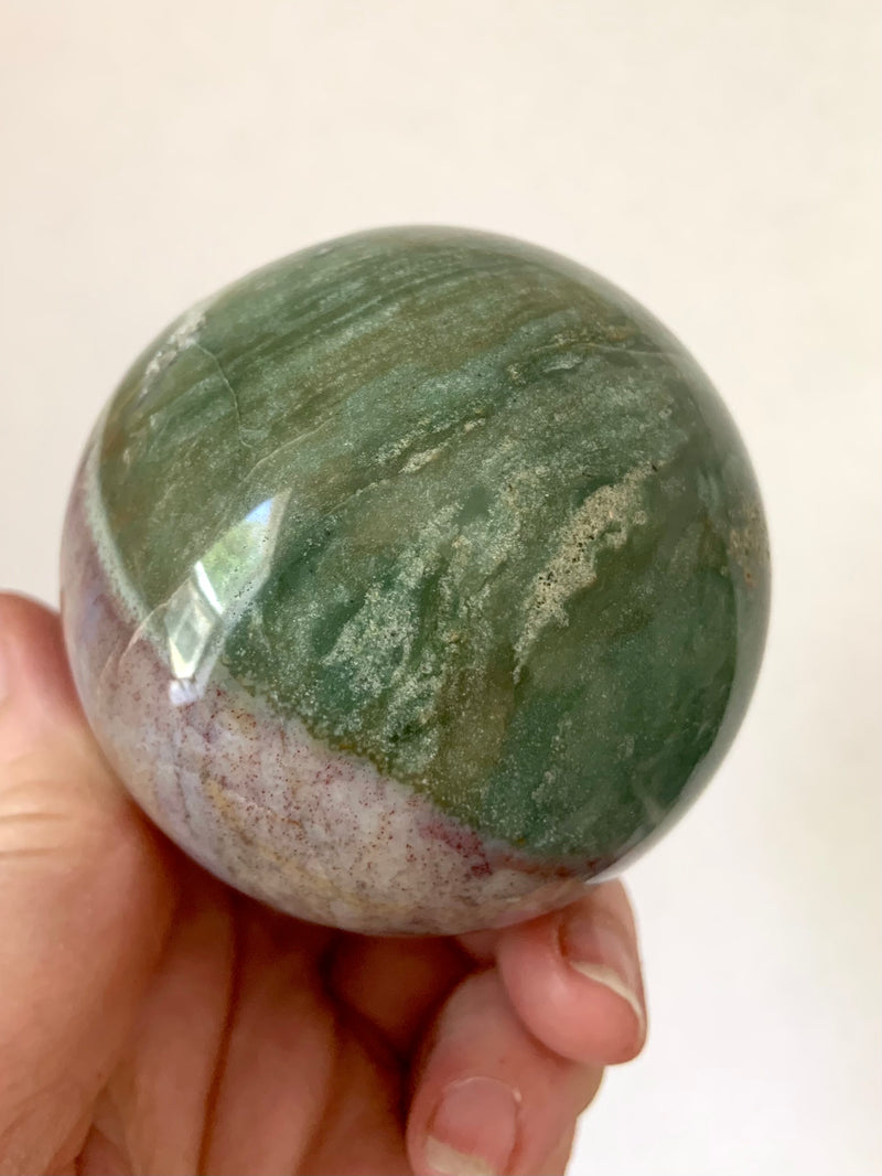 Pink + Green Ocean Jasper Sphere with Druzy