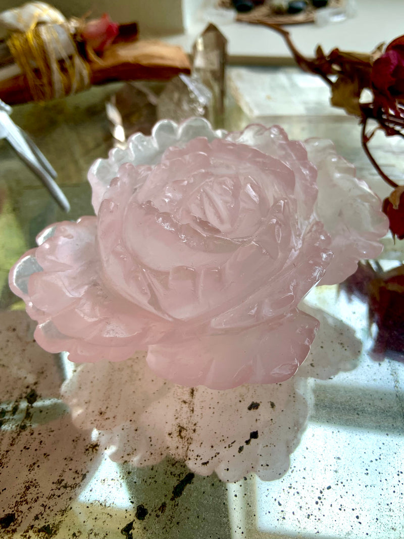 Rose Quartz Flower Carving