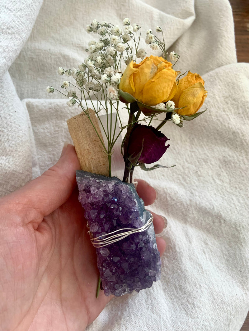 Amethyst, Selenite + Palo Santo Smudge Bouquet